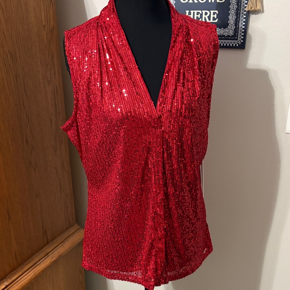 Calvin Klein Red Sequin Blouse